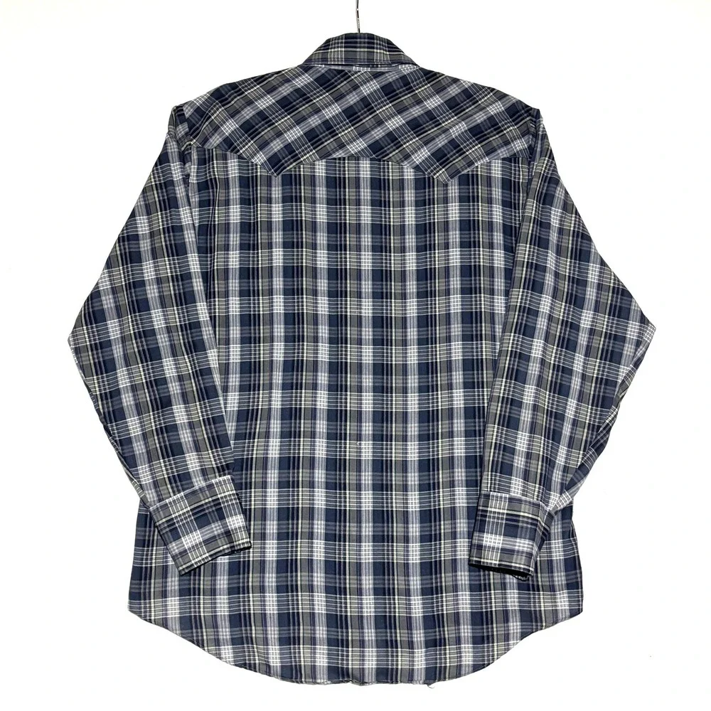 Chute 1 Mens Lg Plaid Long Sleeve Western Pearl Snap Shirt Blue Gray Lightweight